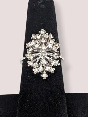 Vintage Celebrity Sterling White Stone Cocktail Ring